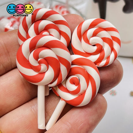 Lollipop Charms Candy Cane Red White Faux Food Charm Christmas Lollipops Polymer Clay Cabochons 10