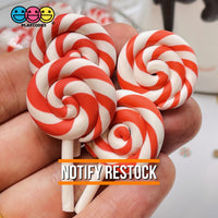 Lollipop Charms Candy Cane Red White Faux Food Charm Christmas Lollipops Polymer Clay Cabochons 10