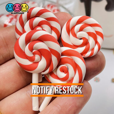 Lollipop Charms Candy Cane Red White Faux Food Charm Christmas Lollipops Polymer Clay Cabochons 10