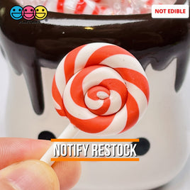 Lollipop Charms Candy Cane Red White Faux Food Charm Christmas Lollipops Polymer Clay Cabochons 10