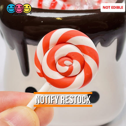Lollipop Charms Candy Cane Red White Faux Food Charm Christmas Lollipops Polymer Clay Cabochons 10