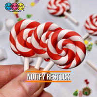 Lollipop Charms Candy Cane Red White Faux Food Charm Christmas Lollipops Polymer Clay Cabochons 10