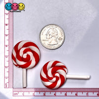 Lollipop Charms Candy Cane Red White Faux Food Charm Christmas Lollipops Polymer Clay Cabochons 10