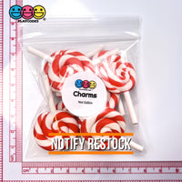 Lollipop Charms Candy Cane Red White Faux Food Charm Christmas Lollipops Polymer Clay Cabochons 10