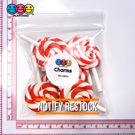 Lollipop Charms Candy Cane Red White Faux Food Charm Christmas Lollipops Polymer Clay Cabochons 10