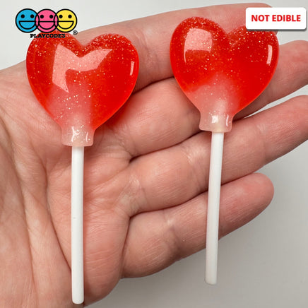 Lollipop Heart Red Glitter Valentine’s Day Holiday 3D Cabochons Decoden Charm 10 Pcs