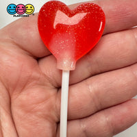 Lollipop Heart Red Glitter Valentine’s Day Holiday 3D Cabochons Decoden Charm 10 Pcs