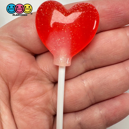 Lollipop Heart Red Glitter Valentine’s Day Holiday 3D Cabochons Decoden Charm 10 Pcs