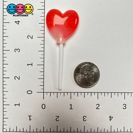 Lollipop Heart Red Glitter Valentine’s Day Holiday 3D Cabochons Decoden Charm 10 Pcs