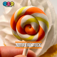 Lollipop Orange Yellow Swirl Fake Food Charm Lollipops Polymer Clay Bake Cabochons 10 Pcs