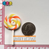 Lollipop Orange Yellow Swirl Fake Food Charm Lollipops Polymer Clay Bake Cabochons 10 Pcs