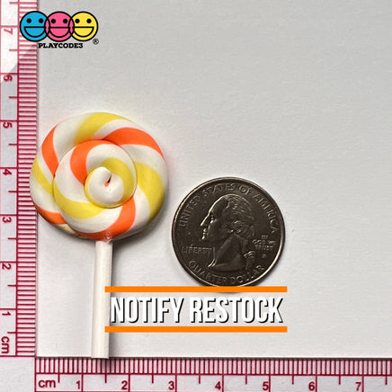 Lollipop Orange Yellow Swirl Fake Food Charm Lollipops Polymer Clay Bake Cabochons 10 Pcs