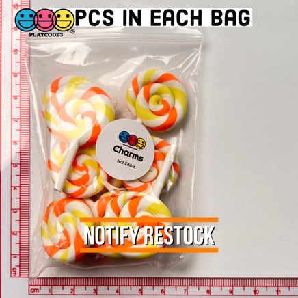 Lollipop Orange Yellow Swirl Fake Food Charm Lollipops Polymer Clay Bake Cabochons 10 Pcs