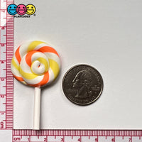 Lollipop Orange Yellow Swirl Fake Food Charm Lollipops Polymer Clay Bake Cabochons 10 Pcs