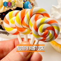 Lollipop Orange Yellow Swirl Fake Food Charm Lollipops Polymer Clay Bake Cabochons 10 Pcs