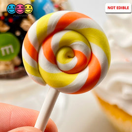Lollipop Orange Yellow Swirl Fake Food Charm Lollipops Polymer Clay Bake Cabochons 10 Pcs
