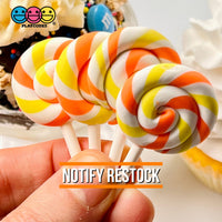 Lollipop Orange Yellow Swirl Fake Food Charm Lollipops Polymer Clay Bake Cabochons 10 Pcs