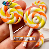 Lollipop Orange Yellow Swirl Fake Food Charm Lollipops Polymer Clay Bake Cabochons 10 Pcs