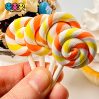 Lollipop Orange Yellow Swirl Fake Food Charm Lollipops Polymer Clay Bake Cabochons 10 Pcs
