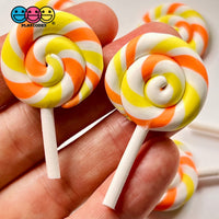 Lollipop Orange Yellow Swirl Fake Food Charm Lollipops Polymer Clay Bake Cabochons 10 Pcs