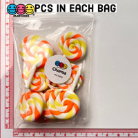 Lollipop Orange Yellow Swirl Fake Food Charm Lollipops Polymer Clay Bake Cabochons 10 Pcs