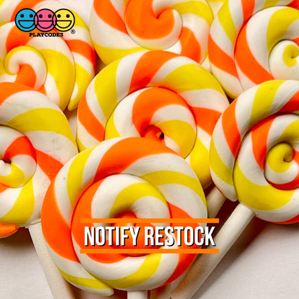 Lollipop Orange Yellow Swirl Fake Food Charm Lollipops Polymer Clay Bake Cabochons 10 Pcs