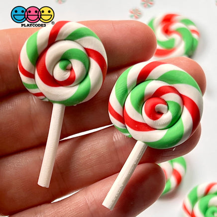 Lollipop Peppermint Red Green Swirl Fake Food Charm Lollipops Resin Bake Cabochons 10 Pcs