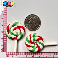 Lollipop Peppermint Red Green Swirl Fake Food Charm Lollipops Resin Bake Cabochons 10 Pcs