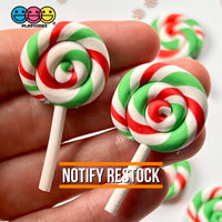 Lollipop Peppermint Red Green Swirl Fake Food Charm Lollipops Resin Bake Cabochons 10 Pcs