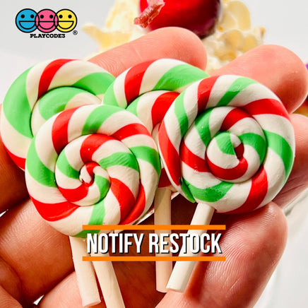 Lollipop Peppermint Red Green Swirl Fake Food Charm Lollipops Resin Bake Cabochons 10 Pcs