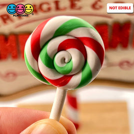 Lollipop Peppermint Red Green Swirl Fake Food Charm Lollipops Resin Bake Cabochons 10 Pcs