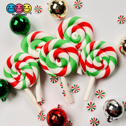 Lollipop Peppermint Red Green Swirl Fake Food Charm Lollipops Resin Bake Cabochons 10 Pcs