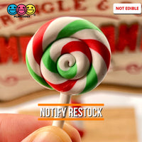 Lollipop Peppermint Red Green Swirl Fake Food Charm Lollipops Resin Bake Cabochons 10 Pcs