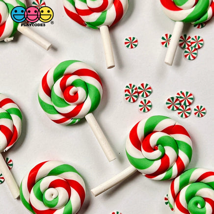 Lollipop Peppermint Red Green Swirl Fake Food Charm Lollipops Resin Bake Cabochons 10 Pcs