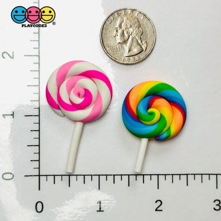 Lollipop Pink and Rainbow Charms Fake Food Realistic Candy Cabochons 10 pcs Fake Food