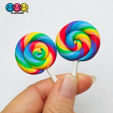 Lollipop Pink and Rainbow Charms Fake Food Realistic Candy Cabochons 10 pcs rainbow Fake Food
