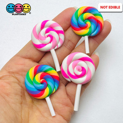 Lollipop Pink and Rainbow Charms Fake Food Realistic Candy Cabochons 10 pcs Fake Food