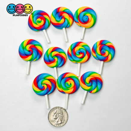 Lollipop Pink and Rainbow Charms Fake Food Realistic Candy Cabochons 10 pcs Fake Food