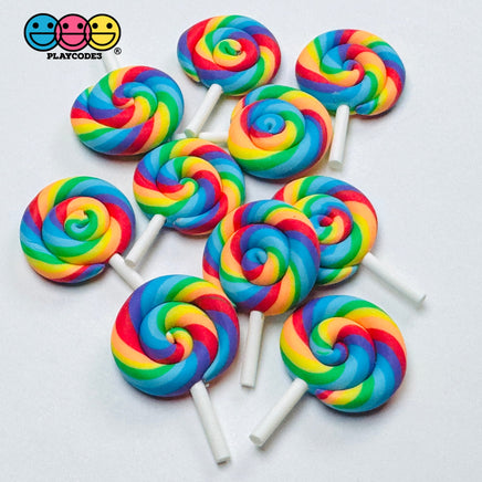 Lollipop Pink and Rainbow Charms Fake Food Realistic Candy Cabochons 10 pcs Fake Food