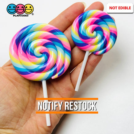 Lollipop Pink Yellow Blue Purple Fake Food Charm Rainbow Lollipops Resin Fake Bake Cabochons 3 pcs Fake Food