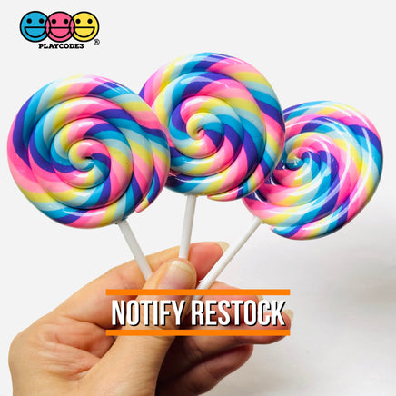 Lollipop Pink Yellow Blue Purple Fake Food Charm Rainbow Lollipops Resin Fake Bake Cabochons 3 pcs Fake Food