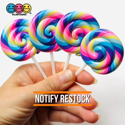 Lollipop Pink Yellow Blue Purple Fake Food Charm Rainbow Lollipops Resin Fake Bake Cabochons 3 pcs Fake Food