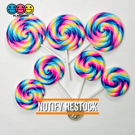 Lollipop Pink Yellow Blue Purple Fake Food Charm Rainbow Lollipops Resin Fake Bake Cabochons 3 pcs Fake Food