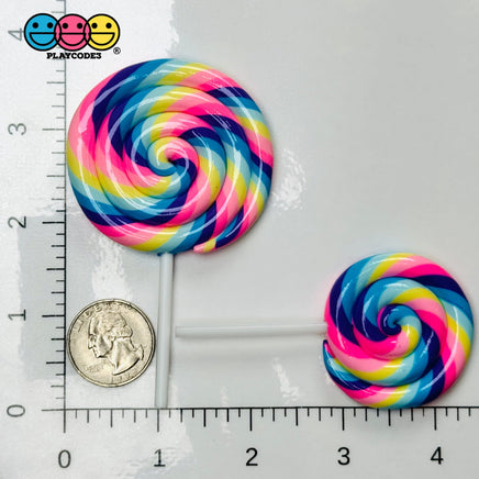 Lollipop Pink Yellow Blue Purple Fake Food Charm Rainbow Lollipops Resin Fake Bake Cabochons 3 pcs Fake Food