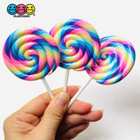 Lollipop Pink Yellow Blue Purple Fake Food Charm Rainbow Lollipops Resin Fake Bake Cabochons 3 pcs Fake Food