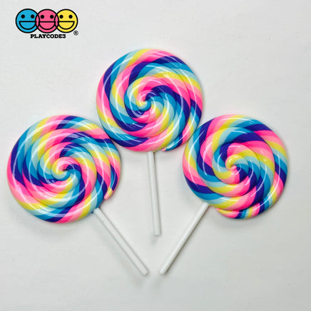 Lollipop Pink Yellow Blue Purple Fake Food Charm Rainbow Lollipops Resin Fake Bake Cabochons 3 pcs Fake Food