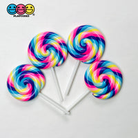 Lollipop Pink Yellow Blue Purple Fake Food Charm Rainbow Lollipops Resin Fake Bake Cabochons 3 pcs Fake Food