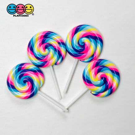 Lollipop Pink Yellow Blue Purple Fake Food Charm Rainbow Lollipops Resin Fake Bake Cabochons 3 pcs Fake Food