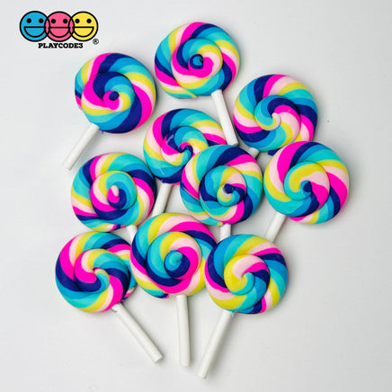 Lollipop Purple Blue Yellow Pink Fake Food Charm Cabochons Decoden 10 Pcs