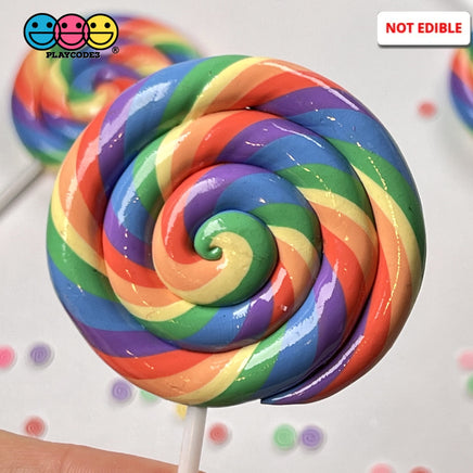 Lollipop Rainbow Fake Food Charm Lollipops Resin Bake Cabochons 5 Pcs